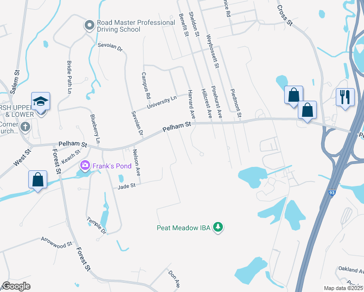 map of restaurants, bars, coffee shops, grocery stores, and more near 25 Lexington Avenue in Methuen