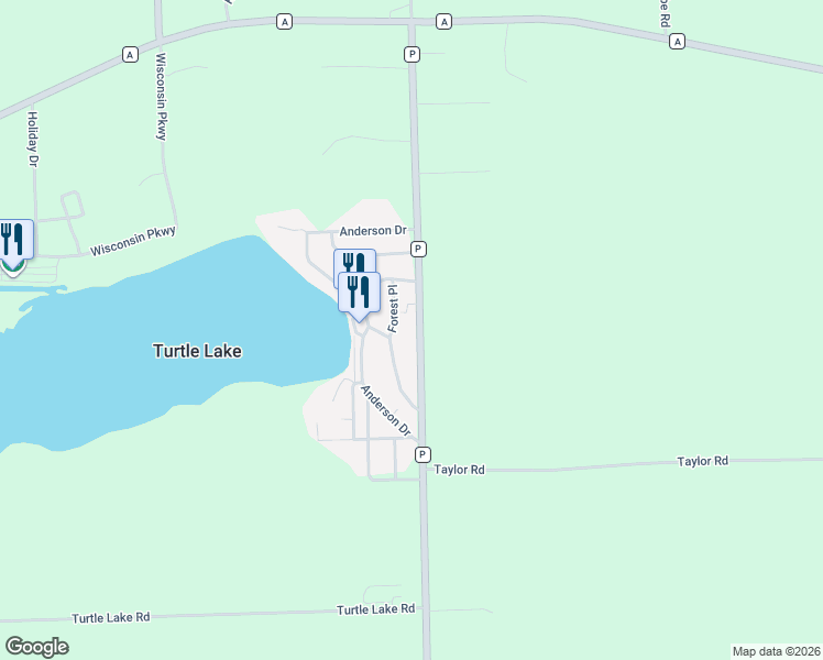 map of restaurants, bars, coffee shops, grocery stores, and more near N6523 County Road P in Delavan