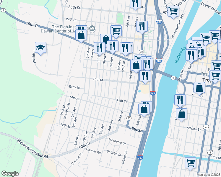 map of restaurants, bars, coffee shops, grocery stores, and more near 1526 6th Avenue in Watervliet