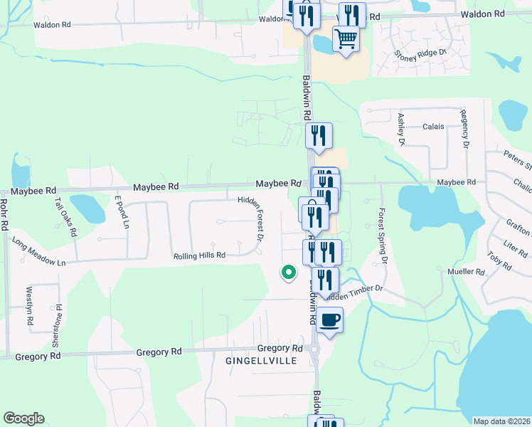 map of restaurants, bars, coffee shops, grocery stores, and more near 3697 Hidden Forest Drive in Oakland County