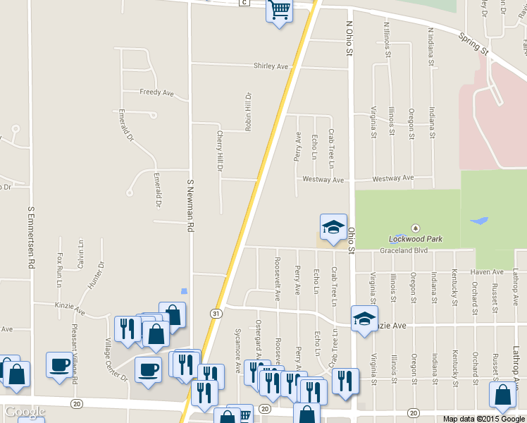 map of restaurants, bars, coffee shops, grocery stores, and more near 437 South Green Bay Road in Mount Pleasant