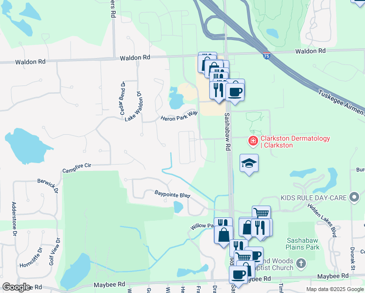 map of restaurants, bars, coffee shops, grocery stores, and more near 6137 Cheshire Park Drive in Clarkston