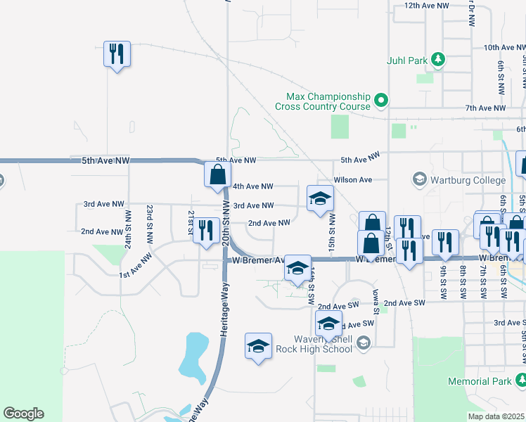 map of restaurants, bars, coffee shops, grocery stores, and more near 1820 2nd Avenue Northwest in Waverly