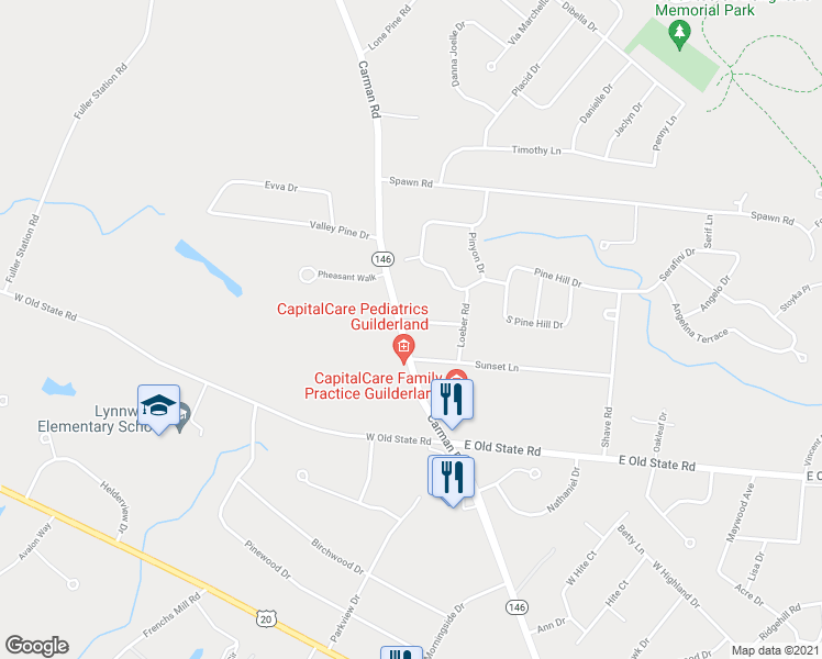 map of restaurants, bars, coffee shops, grocery stores, and more near 3729 Carman Road in Schenectady