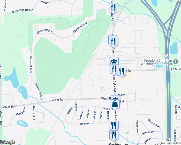 map of restaurants, bars, coffee shops, grocery stores, and more near 58888 Lind Road in Washington
