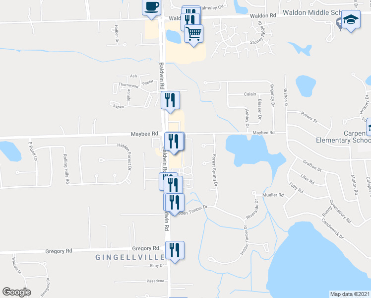 map of restaurants, bars, coffee shops, grocery stores, and more near 3624 East Madison Avenue in Orion charter Township
