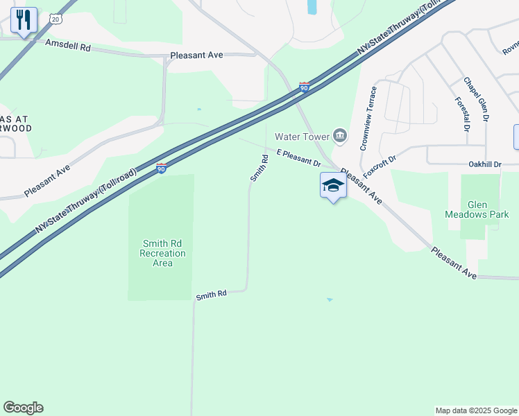 map of restaurants, bars, coffee shops, grocery stores, and more near 5843 Smith Road in Hamburg