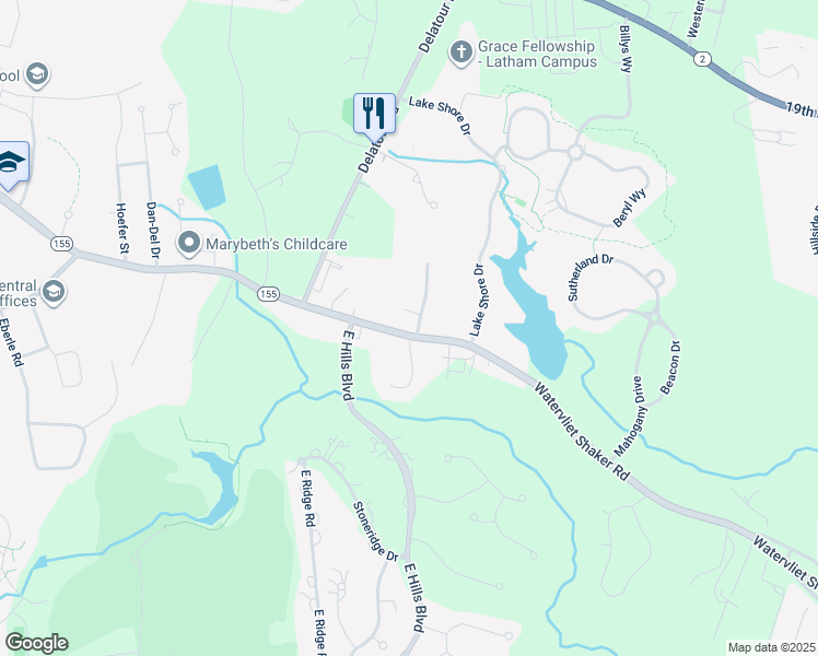 map of restaurants, bars, coffee shops, grocery stores, and more near 6 Edgewater Court in Watervliet