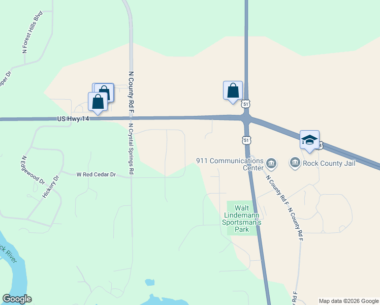 map of restaurants, bars, coffee shops, grocery stores, and more near 3729 White Pine Drive in Janesville