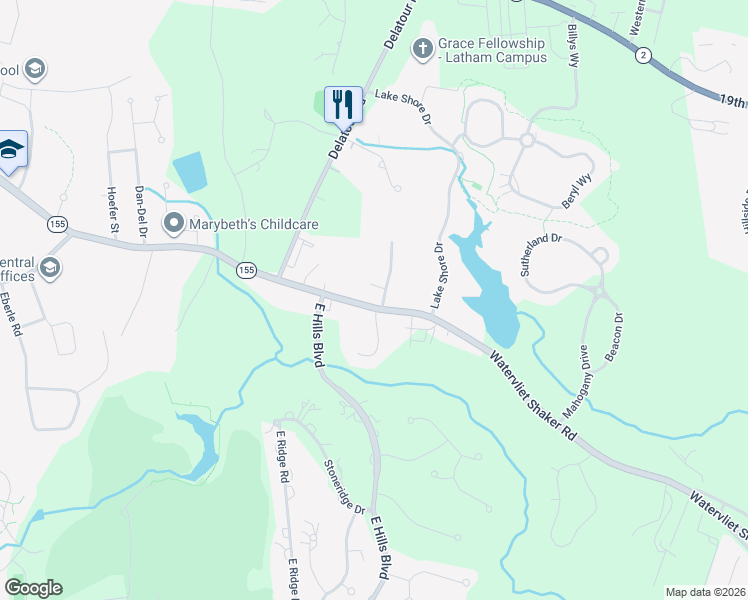 map of restaurants, bars, coffee shops, grocery stores, and more near 6 Edgewater Court in Watervliet