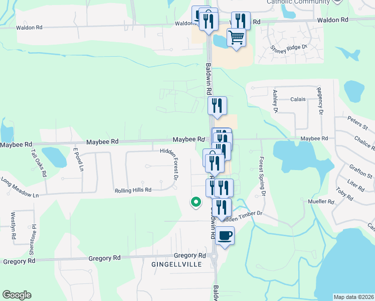 map of restaurants, bars, coffee shops, grocery stores, and more near 3697 Hidden Forest Drive in Orion charter Township