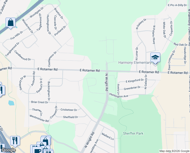 map of restaurants, bars, coffee shops, grocery stores, and more near 3701 Huntington Avenue in Janesville