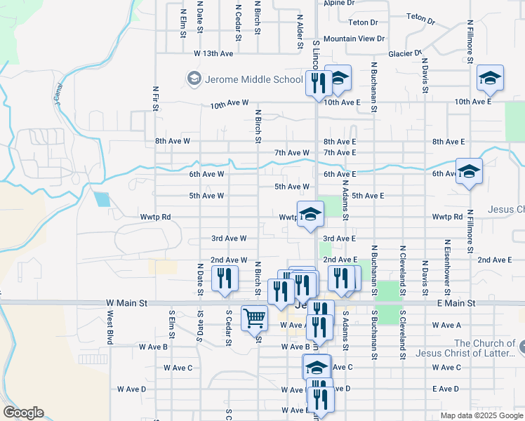 map of restaurants, bars, coffee shops, grocery stores, and more near 231 5th Avenue East in Jerome