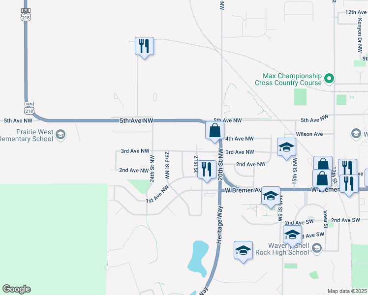 map of restaurants, bars, coffee shops, grocery stores, and more near 2208 3rd Avenue Northwest in Waverly