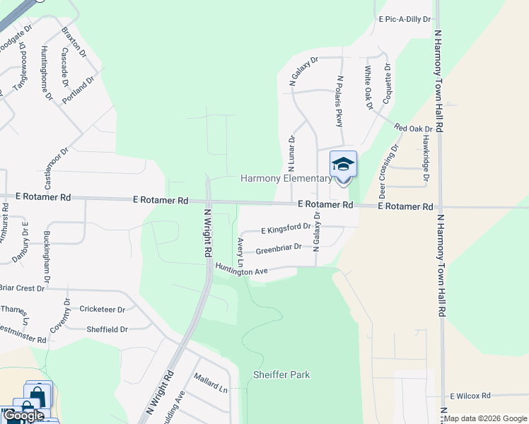 map of restaurants, bars, coffee shops, grocery stores, and more near 4048 East Rotamer Road in Janesville