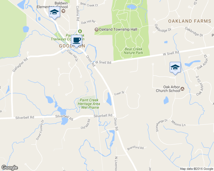 map of restaurants, bars, coffee shops, grocery stores, and more near 4908 Orion Road in Oakland charter Township