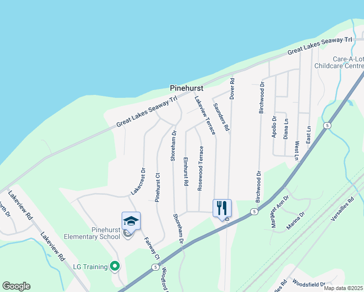map of restaurants, bars, coffee shops, grocery stores, and more near 5799 Shoreham Drive in Lake View