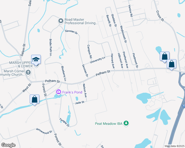 map of restaurants, bars, coffee shops, grocery stores, and more near 247 Pelham Street in Methuen