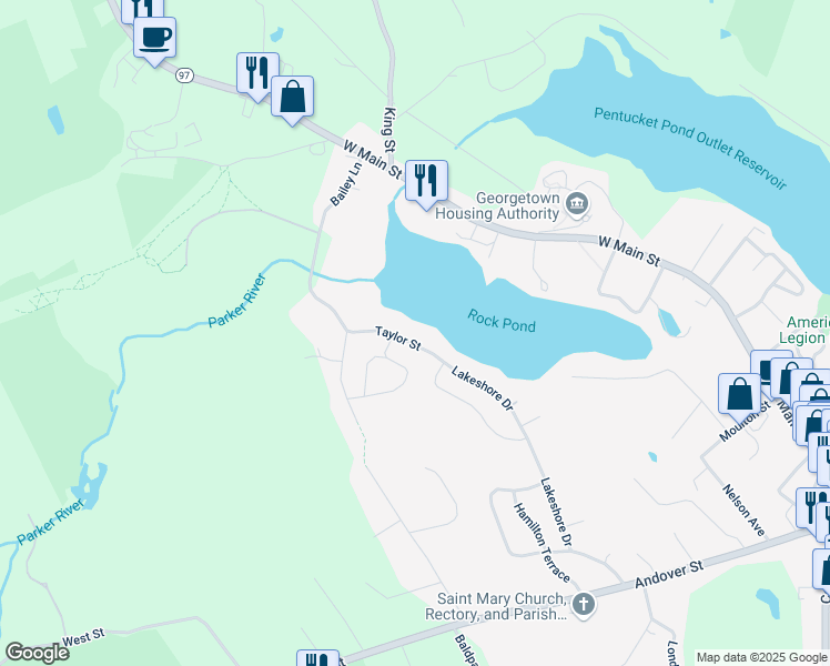 map of restaurants, bars, coffee shops, grocery stores, and more near 24 Taylor Street in Georgetown