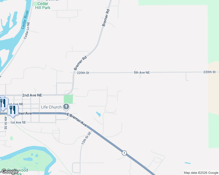 map of restaurants, bars, coffee shops, grocery stores, and more near 310 12th Street Northeast in Waverly