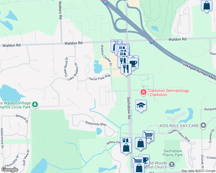 map of restaurants, bars, coffee shops, grocery stores, and more near 6125 Cheshire Park Drive in Independence charter Township