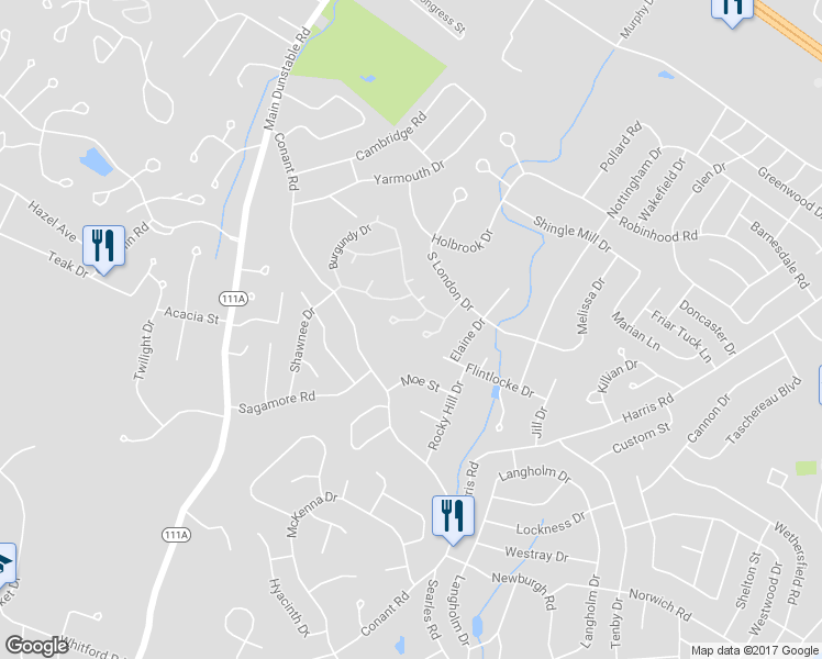 map of restaurants, bars, coffee shops, grocery stores, and more near 24 Burgundy Drive in Nashua