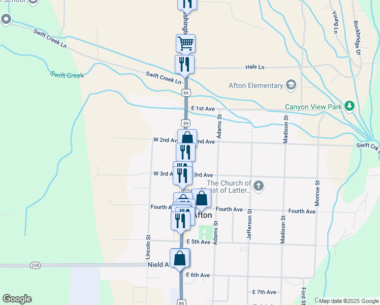 map of restaurants, bars, coffee shops, grocery stores, and more near 219 Washington Street in Afton