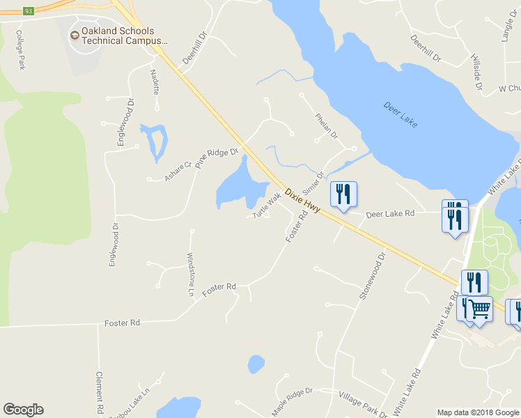 map of restaurants, bars, coffee shops, grocery stores, and more near 6528 Turtle Walk in Clarkston