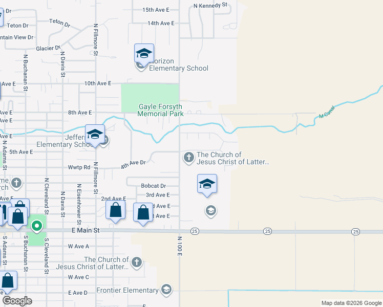 map of restaurants, bars, coffee shops, grocery stores, and more near 1113 4th Avenue East in Jerome