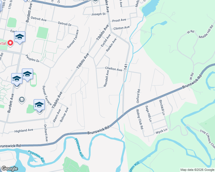 map of restaurants, bars, coffee shops, grocery stores, and more near 114 Wendell Avenue in Troy