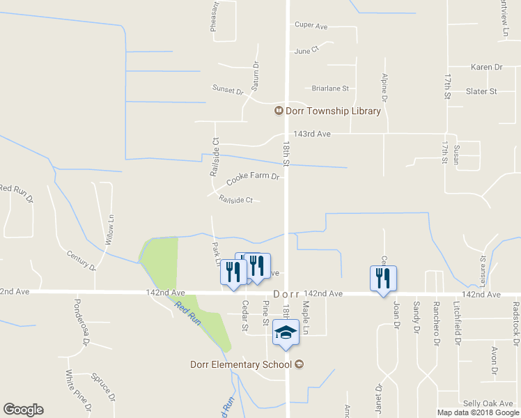 map of restaurants, bars, coffee shops, grocery stores, and more near 1812 Railside Court in Dorr