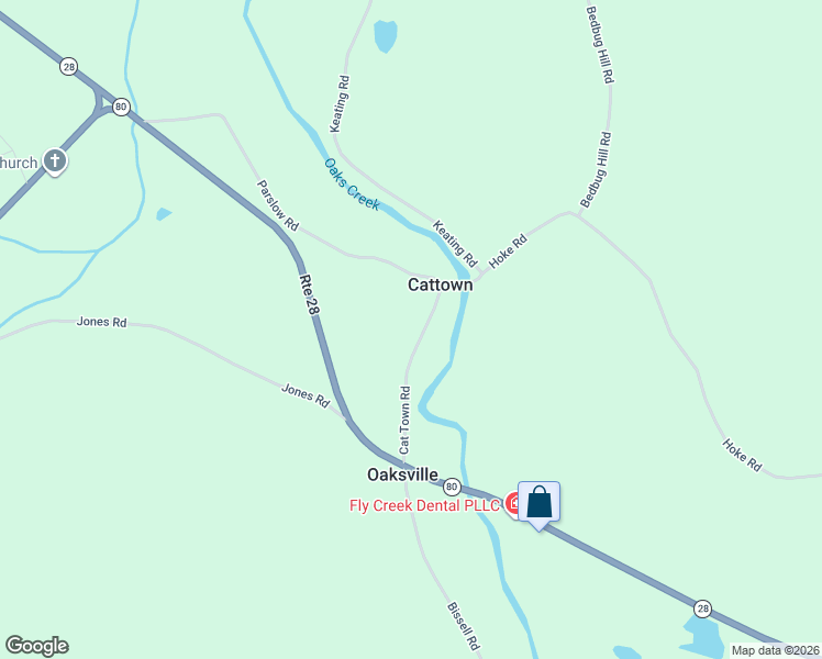 map of restaurants, bars, coffee shops, grocery stores, and more near 155 Cattown Road in Fly Creek