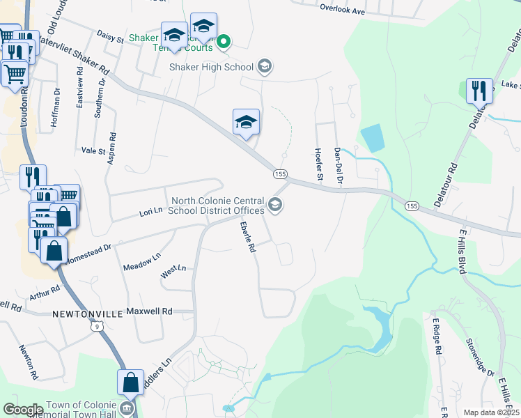 map of restaurants, bars, coffee shops, grocery stores, and more near 88 Fiddlers Lane in Latham
