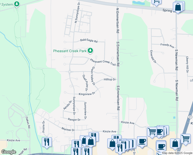 map of restaurants, bars, coffee shops, grocery stores, and more near 6303 Partridge Hills Drive in Mount Pleasant