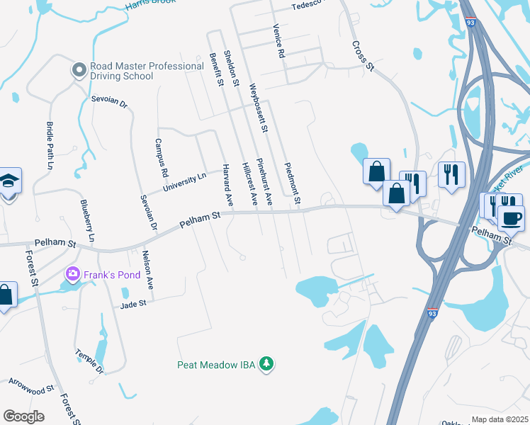 map of restaurants, bars, coffee shops, grocery stores, and more near 210 Pelham Street in Methuen