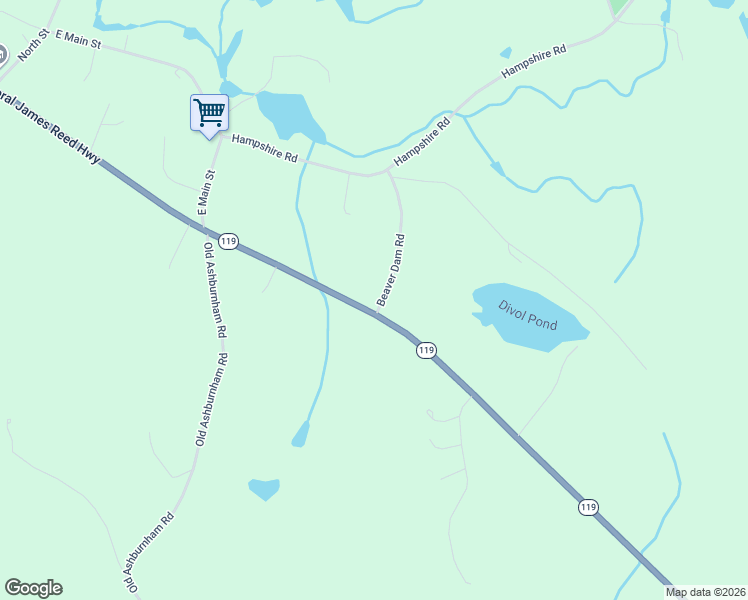 map of restaurants, bars, coffee shops, grocery stores, and more near 342 New Hampshire 119 in Rindge