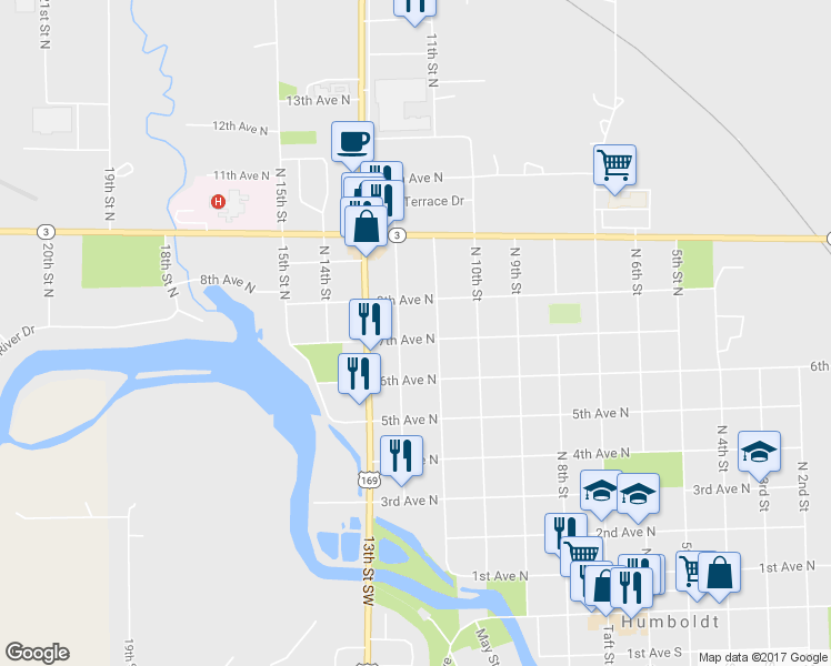 map of restaurants, bars, coffee shops, grocery stores, and more near 1107 7th Avenue North in Humboldt