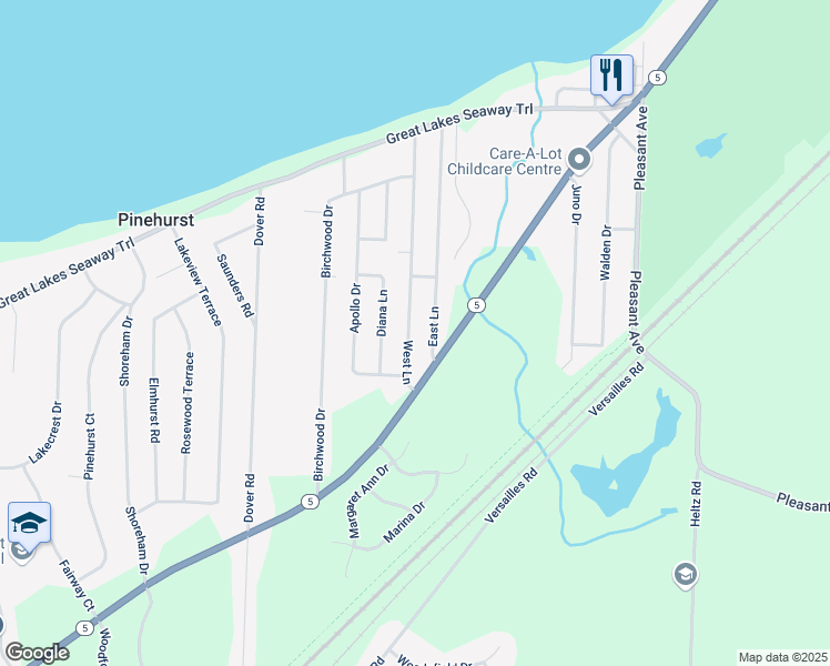map of restaurants, bars, coffee shops, grocery stores, and more near 5801 West Lane in Lake View