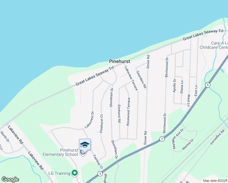 map of restaurants, bars, coffee shops, grocery stores, and more near 5799 Shoreham Drive in Lake View