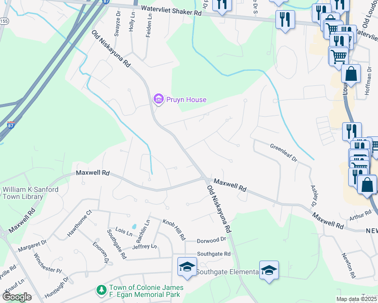 map of restaurants, bars, coffee shops, grocery stores, and more near 181 Niskayuna Road in Newtonville