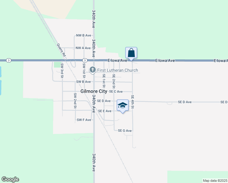 map of restaurants, bars, coffee shops, grocery stores, and more near 300 Southeast C Avenue in Gilmore City