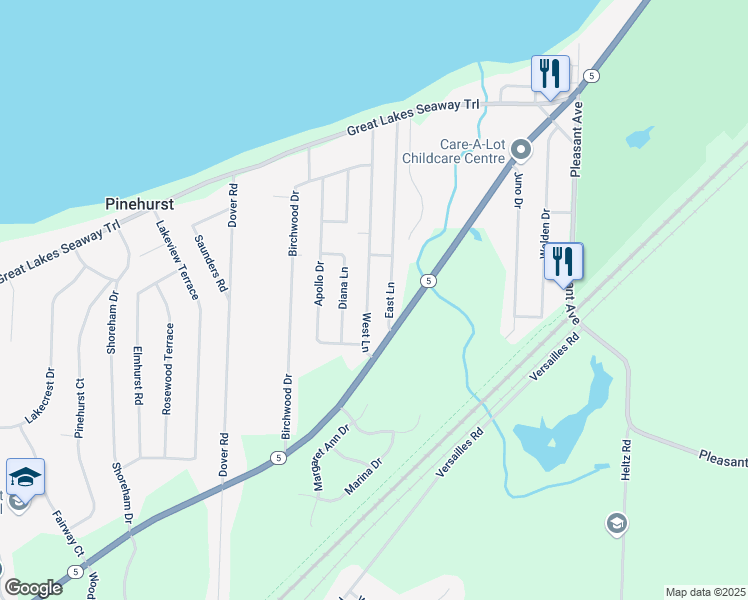 map of restaurants, bars, coffee shops, grocery stores, and more near 5801 West Lane in Lake View