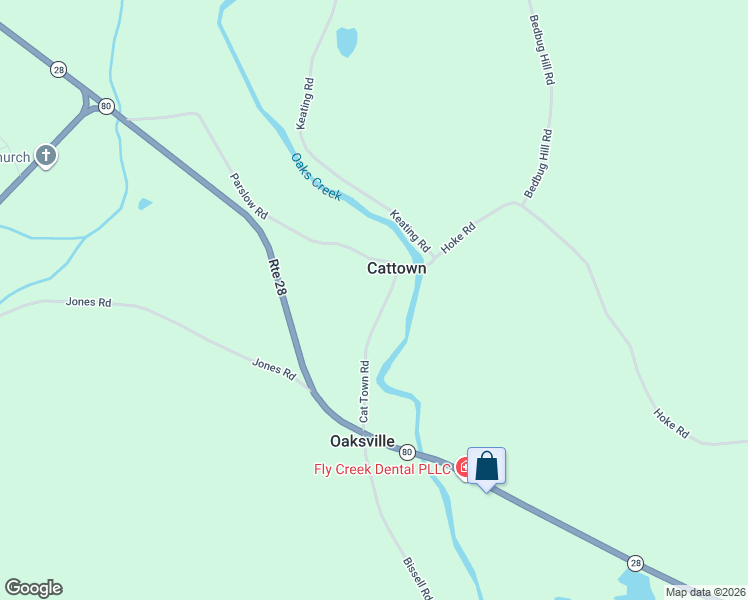 map of restaurants, bars, coffee shops, grocery stores, and more near 155 Cattown Road in Fly Creek