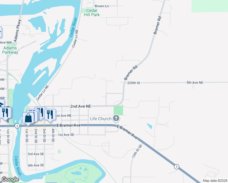 map of restaurants, bars, coffee shops, grocery stores, and more near 1014 3rd Avenue Northeast in Waverly