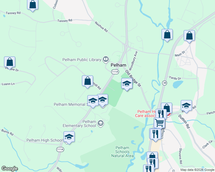 map of restaurants, bars, coffee shops, grocery stores, and more near Gibson Cemetery in Pelham