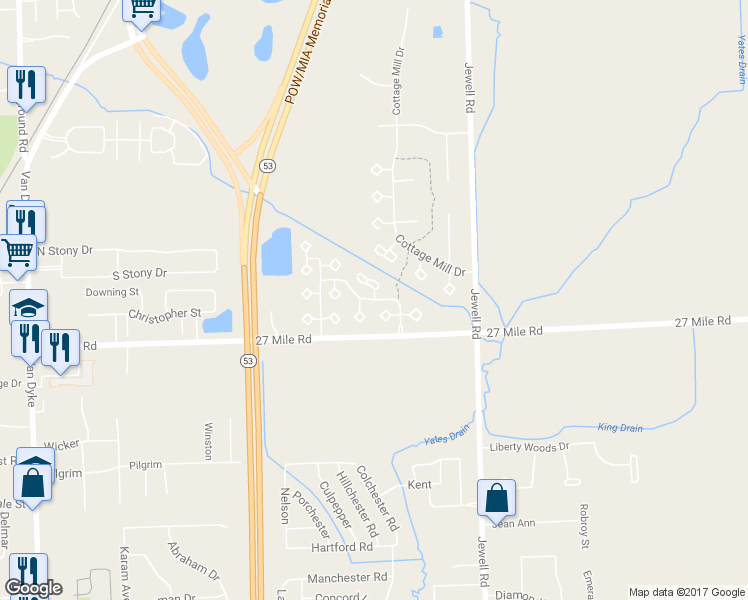 map of restaurants, bars, coffee shops, grocery stores, and more near 48067 Royal Oak Court in Washington