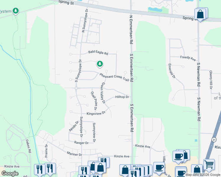 map of restaurants, bars, coffee shops, grocery stores, and more near 6303 Partridge Hills Drive in Mount Pleasant