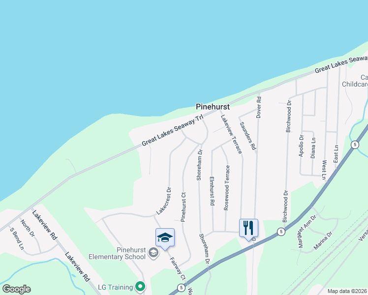 map of restaurants, bars, coffee shops, grocery stores, and more near 5802 Pinehurst Court in Lake View