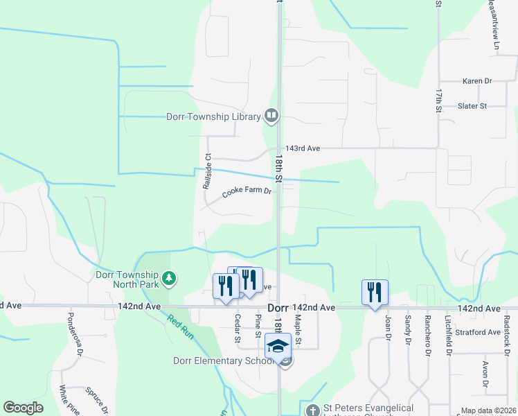 map of restaurants, bars, coffee shops, grocery stores, and more near 1812 Railside Court in Dorr