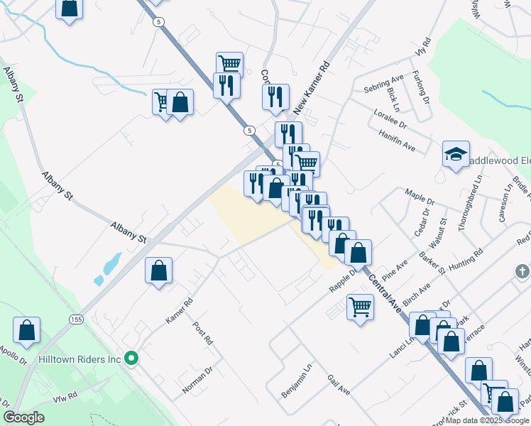 map of restaurants, bars, coffee shops, grocery stores, and more near 1814 Central Avenue in Albany